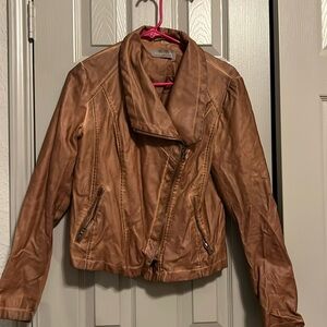 Bagatelle Anthropologie distressed faux leather moto jacket tan/camel/brown size